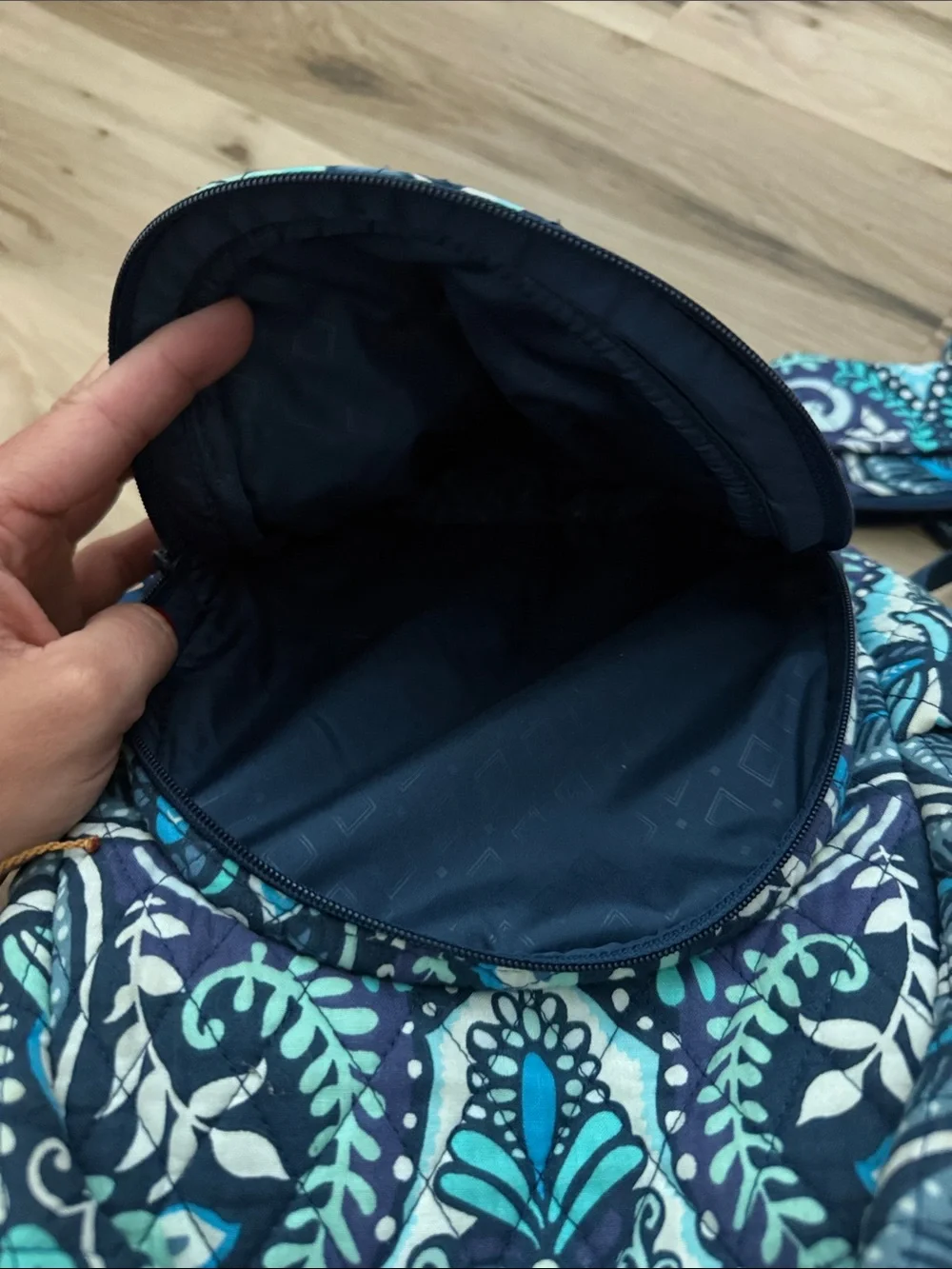 Vera Bradley Quilted Mini Backpack in Navy, Teal & White Floral Print